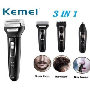 Kemei KM-6558 3x1 ماكينة حلاقة كهربائية متعددة المهام قابلة لإعادة الشحن - أسود