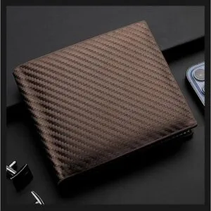 Fashion Men's wallet, stripe, carbon fiber wallet - brown